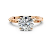 Solitaire Engagement Ring Setting for Round Cut Center with Twist Band and Bead Prong Head in Rose Gold