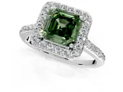 Halo Engagement Ring Setting for Fancy Green Asscher Cut Center with Pave Accents, Heart Basket and Prong Head in Platinum