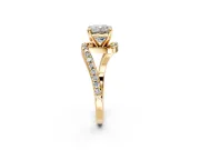 Solitaire Engagement Ring Setting for Cushion Cut Center with Pave Bypass Swirl Band and Prong Head in Yellow Gold