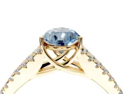 Solitaire Engagement Ring Setting for Fancy Blue Pear-Shaped Center with Pave Split Shank and Prong Head in Yellow Gold