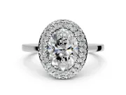 Halo Engagement Ring Setting for Oval Center with Plain Tapered Band and Prong Head in Sterling Silver