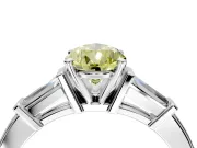 3 Stone Engagement Ring Setting for Fancy Yellow Pear-Shaped Center with Channel Baguette Accents and Prong Head in White Gold