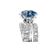 Solitaire Engagement Ring Setting for Fancy Blue Round Cut Center with Woven 3-Strand Pave Band and Prong Head in Platinum