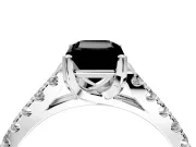 Solitaire Engagement Ring Setting for Fancy Black Emerald Cut Center with Partway Pave Band and Prong Head in Sterling Silver