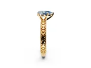Solitaire Engagement Ring Setting for Fancy Blue Pear-Shaped Center with XO Engraved Band and Prong Head in Yellow Gold