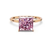 Solitaire Engagement Ring Setting for Fancy Pink Princess Cut Center with Straight Thin Band and Prong Head in Rose Gold