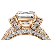 Pave Engagement Ring Setting for Asscher Cut Center with Curved Accent Rows, Openwork and Prong Head in Rose Gold