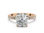 Solitaire Engagement Ring Setting for Radiant Cut Center with Band of Accents and Prong Head in Rose Gold