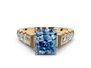 Solitaire Engagement Ring Setting for Fancy Blue Radiant Cut Center with Pave Cathedral Shoulders and Prong Head in Yellow Gold