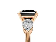 3 Stone Engagement Ring Setting for Fancy Black Princess Cut Center with Large Pear-Shaped Accents and Prong Head in Rose Gold