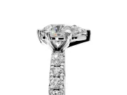 Solitaire Engagement Ring Setting for Pear-Shaped Center with Shared-Prong Accents and Prong Head in Platinum