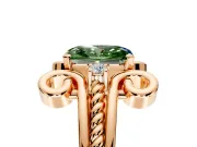 Solitaire Engagement Ring Setting for Fancy Green Radiant Cut Center with Twisted Band and Scroll Prong Head in Rose Gold