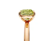 Low-Set Solitaire Engagement Ring Setting for Fancy Yellow Cushion Cut Center with Thin Plain Band and Prong Head in Rose Gold