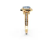 Halo Engagement Ring Setting for Fancy Blue Emerald Cut Center with Outer Bezel Rim, Pave Band and Prong Head in Yellow Gold