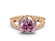 Halo Engagement Ring Setting for Fancy Pink Heart-Shaped Center with Rope Twist Split Shank and Prong Head in Rose Gold