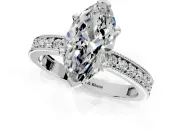 Milgrain Pave Engagement Ring Setting for Marquise Center with Accent Band and Prong Head in Platinum