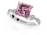 Solitaire Engagement Ring Setting for Fancy Pink Princess Cut Center with Milgrain Bezel Accents and Prong Head in Platinum