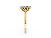 Single Halo Engagement Ring Setting for Fancy Blue Cushion Cut Center with Corner Claws, Plain Band and Prong Head in Yellow Gold