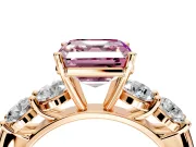 5 Stone Engagement Ring Setting for Fancy Pink Asscher Cut Center with Graduated Accents and Prong Head in Rose Gold