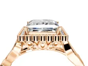 Halo Engagement Ring Setting for Princess Cut Center with Leaf Motif Split Shank and Prong Head in Rose Gold
