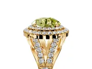 Double Halo Engagement Ring Setting for Fancy Yellow Round Cut Center with Narrow Pave Split Shank and Prong Head in Yellow Gold