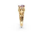 Solitaire Engagement Ring Setting for Fancy Pink Heart-Shaped Center with Filigree Accent Basket and Prong Head in Yellow Gold
