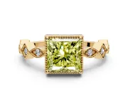 Milgrain Bezel Engagement Ring Setting for Fancy Yellow Princess Cut Center with Marquise Stations and Bezel Head in Yellow Gold