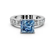 Solitaire Engagement Ring Setting for Fancy Blue Princess Cut Center with Channel-Set Accents and Prong Head in Sterling Silver