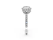 Floral Halo Engagement Ring Setting for Asscher Cut Center with Pave Band and Prong Head in Platinum