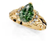 Solitaire Engagement Ring Setting for Fancy Green Pear-Shaped Center with Filigree Accent Basket and Prong Head in Yellow Gold