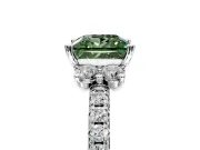 Paired Accent Engagement Ring Setting for Fancy Green Princess Cut Center with Pave Band and Prong Head in White Gold
