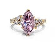 Solitaire Engagement Ring Setting for Fancy Pink Marquise Center with Marquise Accent Twist Band and Prong Head in Yellow Gold