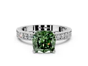 Milgrain Pave Engagement Ring Setting for Fancy Green Cushion Cut Center with Accent Band and Prong Head in Platinum