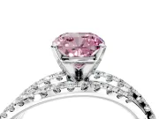 Solitaire Engagement Ring Setting for Fancy Pink Cushion Cut Center with Woven 3-Strand Pave Band and Prong Head in White Gold
