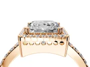 Halo Engagement Ring Setting for Princess Cut Center with Inner Milgrain Border and Prong Head in Rose Gold