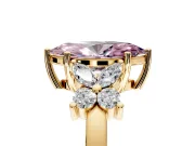 Floral Engagement Ring Setting for Fancy Pink Marquise Center with Marquise Cluster Shoulders and Prong Head in Yellow Gold