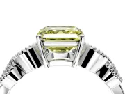 Leaf Engagement Ring Setting for Fancy Yellow Asscher Cut Center with Milgrain Accent Band and Prong Head in Sterling Silver