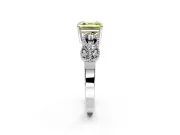 Leaf Engagement Ring Setting for Fancy Yellow Asscher Cut Center with Milgrain Accent Band and Prong Head in Sterling Silver