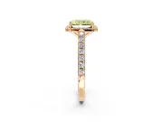 Halo Engagement Ring Setting for Fancy Yellow Radiant Cut Center with Full Pave Band and Prong Head in Rose Gold