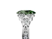 Cluster Engagement Ring Setting for Fancy Green Oval Center with Bezel Accent Clusters and Prong Head in White Gold