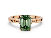 Solitaire Engagement Ring Setting for Fancy Green Emerald Cut Center with Beaded Shoulders and Prong Head in Rose Gold