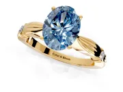 Solitaire Engagement Ring Setting for Fancy Blue Oval Center with Carved Leaf Shoulders and Prong Head in Yellow Gold