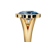 Solitaire Engagement Ring Setting for Fancy Blue Oval Center with V Split Shank and Bezel Head in Yellow Gold