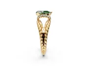 Halo Engagement Ring Setting for Fancy Green Pear-Shaped Center with Rope Twist Split Shank and Prong Head in Yellow Gold