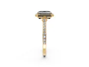 Halo Engagement Ring Setting for Fancy Black Radiant Cut Center with Pave Accents, Heart Basket and Prong Head in Yellow Gold