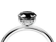 Hidden Halo Engagement Ring Setting for Fancy Black Oval Center with Thin Rounded Band and Prong Head in Platinum