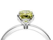 Solitaire Engagement Ring Setting for Fancy Yellow Emerald Cut Center with Thin Rounded Plain Band and Prong Head in Platinum
