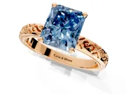 Solitaire Engagement Ring Setting for Fancy Blue Radiant Cut Center with Scrollwork Band and Prong Head in Rose Gold