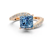 Solitaire Engagement Ring Setting for Fancy Blue Princess Cut Center with Pave Bypass Swirl Band and Prong Head in Rose Gold