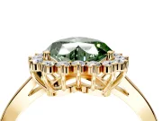 Starburst Halo Engagement Ring Setting for Fancy Green Heart-Shaped Center with Flat Cathedral Band and Prong Head in Yellow Gold